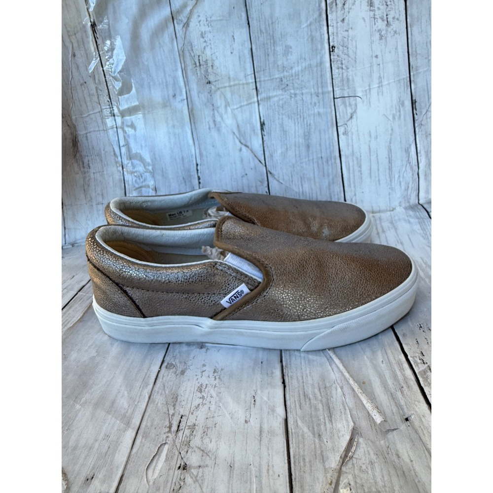 Vans Classic Slip-On Metallic Bronze Crackle Shoes Mens 7.5 Womens 9 TB4R